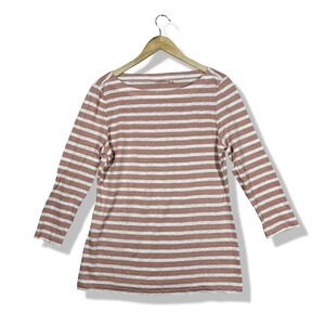 Tory Burch Womens Striped Boat Neck Long Sleeve Linen Blend Top XL Nautical